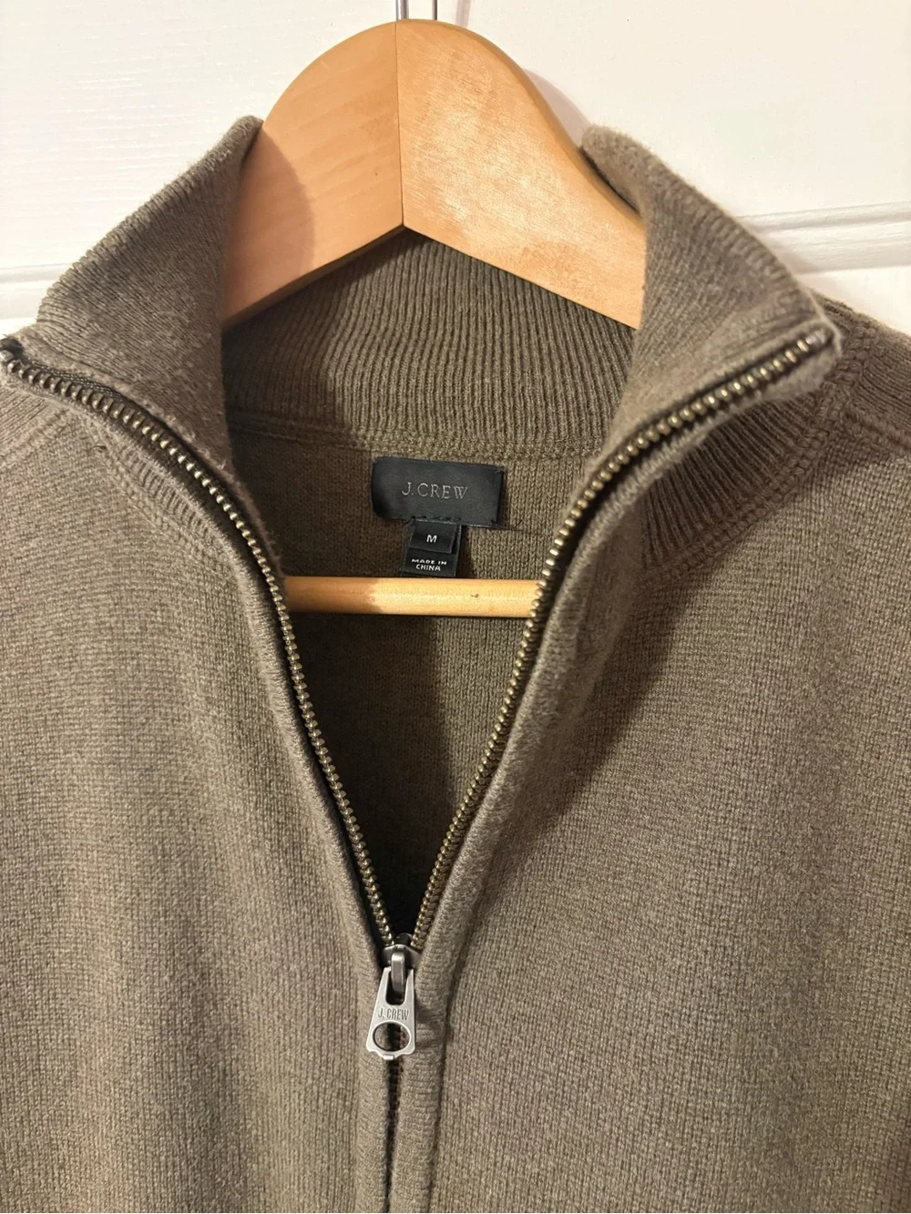 J. Crew Men's Olive Zip-Front Sweater Jacket - medium